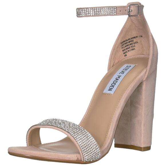 Steve Madden Size 10 Carrson Rhinestone Nude Suede Leather Ankle Strap Heels - Picture 2 of 3
